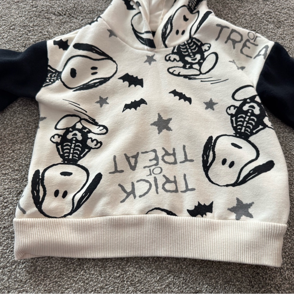 3T Peanuts Halloween pullover hoodie toddler Boy Girl Black White Snoopy ears - Picture 2 of 8